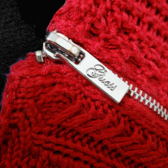 GUESS  Red  Knit Sweater Zippers on shoulder Style - Picture 6 of 8
